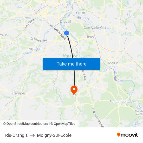Ris-Orangis to Moigny-Sur-Ecole map