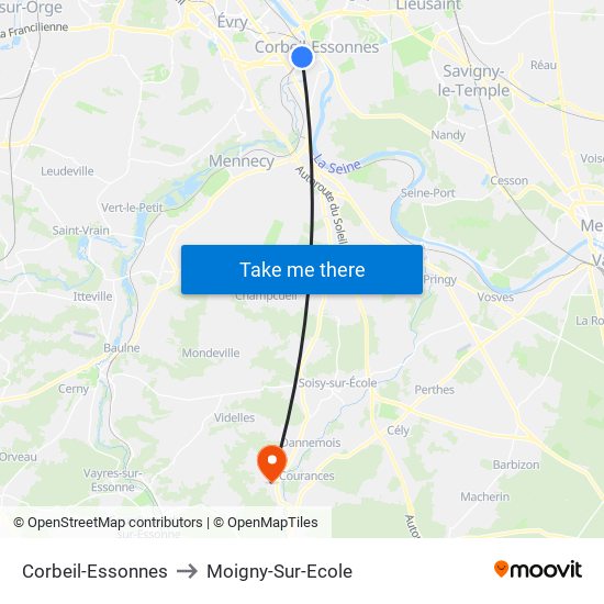 Corbeil-Essonnes to Moigny-Sur-Ecole map