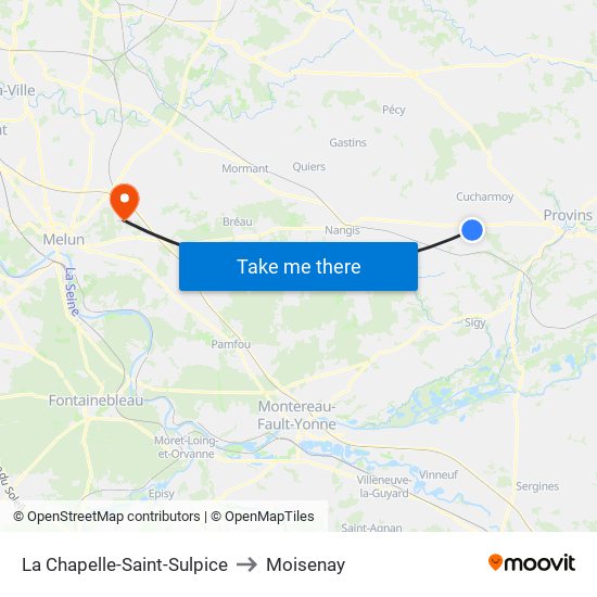La Chapelle-Saint-Sulpice to Moisenay map