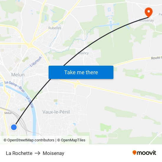 La Rochette to Moisenay map