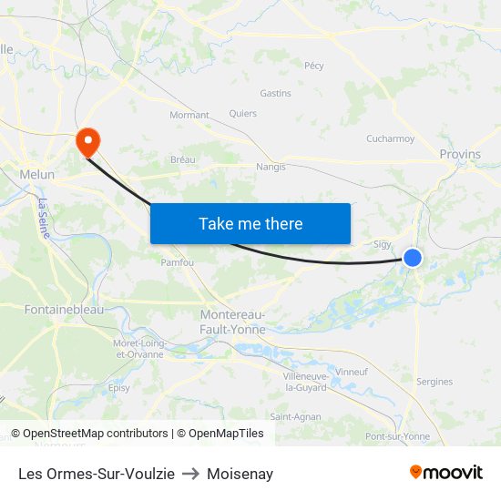 Les Ormes-Sur-Voulzie to Moisenay map