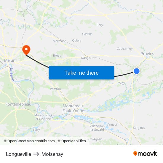 Longueville to Moisenay map