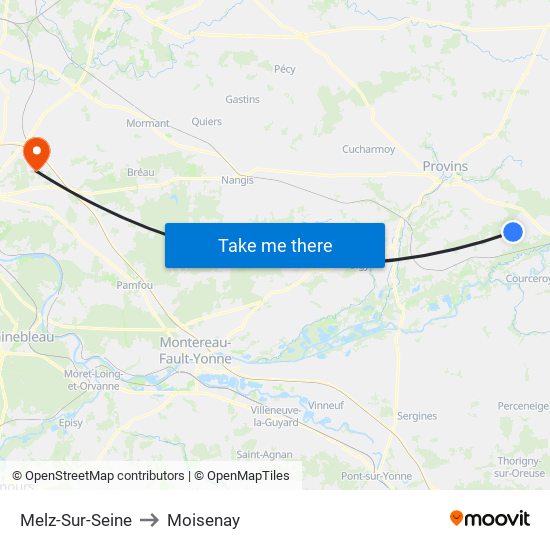 Melz-Sur-Seine to Moisenay map