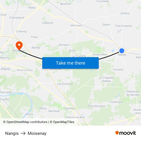 Nangis to Moisenay map