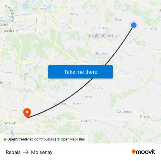 Rebais to Moisenay map
