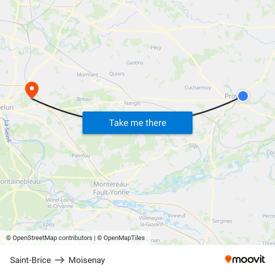 Saint-Brice to Moisenay map