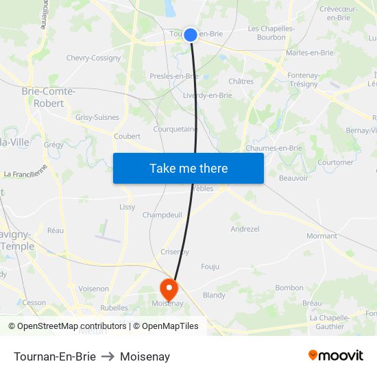 Tournan-En-Brie to Moisenay map
