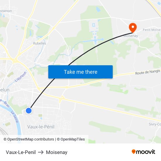 Vaux-Le-Penil to Moisenay map