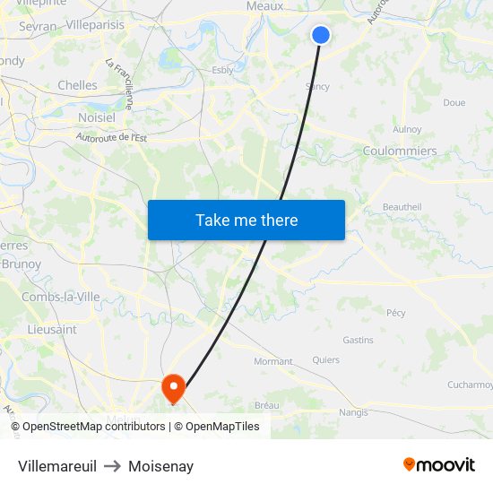 Villemareuil to Moisenay map