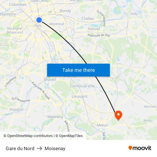 Gare du Nord to Moisenay map