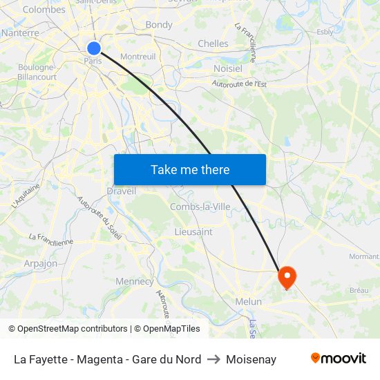 La Fayette - Magenta - Gare du Nord to Moisenay map