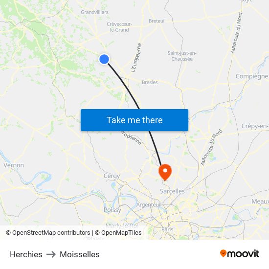 Herchies to Moisselles map
