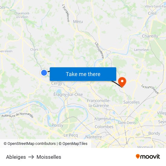 Ableiges to Moisselles map