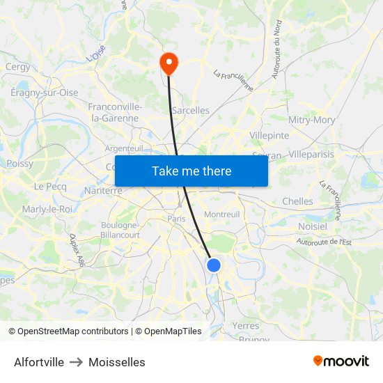 Alfortville to Moisselles map