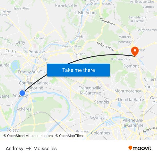 Andresy to Moisselles map