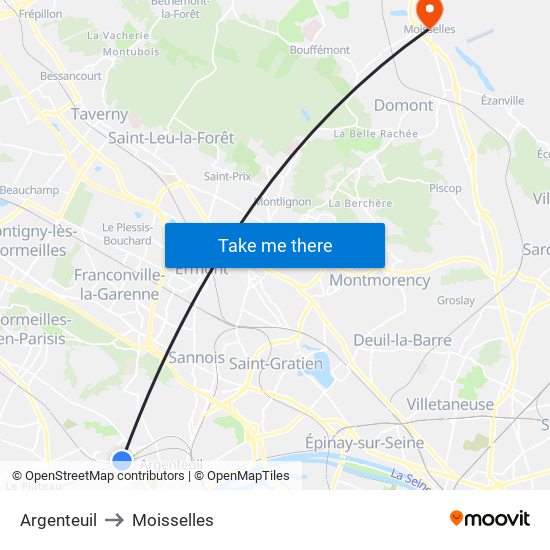 Argenteuil to Moisselles map