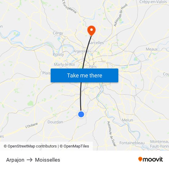 Arpajon to Moisselles map
