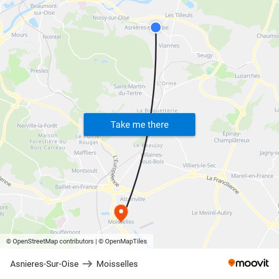 Asnieres-Sur-Oise to Moisselles map