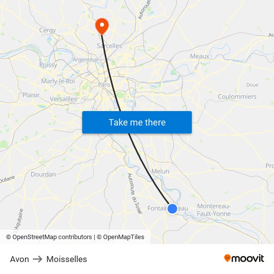 Avon to Moisselles map