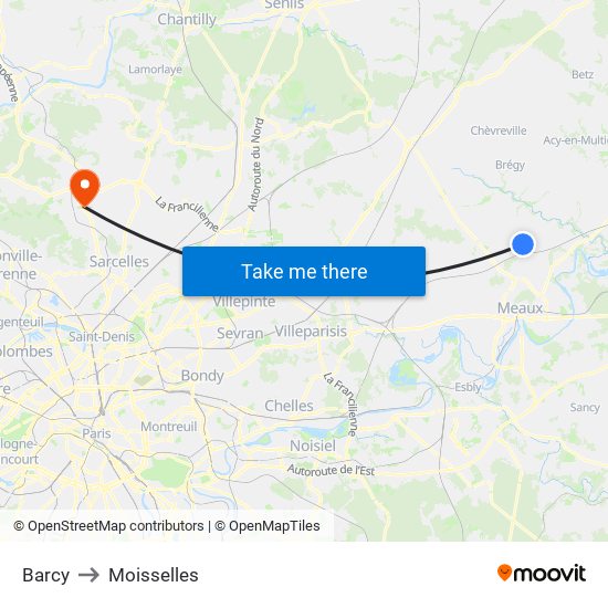 Barcy to Moisselles map