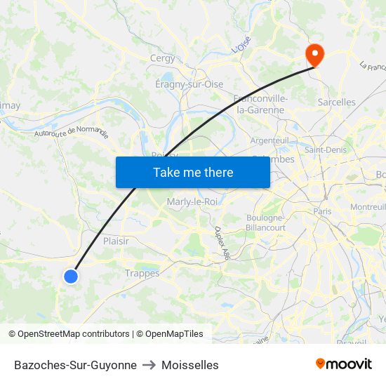 Bazoches-Sur-Guyonne to Moisselles map