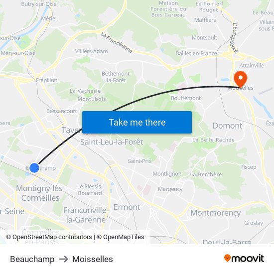 Beauchamp to Moisselles map