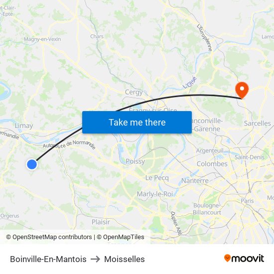 Boinville-En-Mantois to Moisselles map