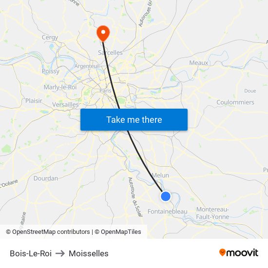 Bois-Le-Roi to Moisselles map