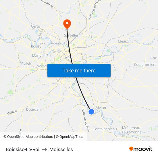 Boissise-Le-Roi to Moisselles map