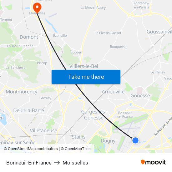 Bonneuil-En-France to Moisselles map