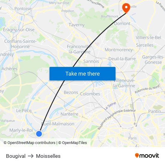 Bougival to Moisselles map
