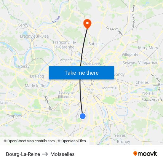 Bourg-La-Reine to Moisselles map