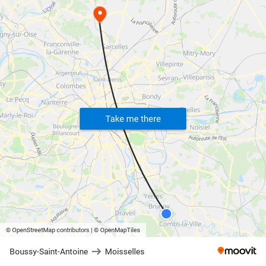 Boussy-Saint-Antoine to Moisselles map