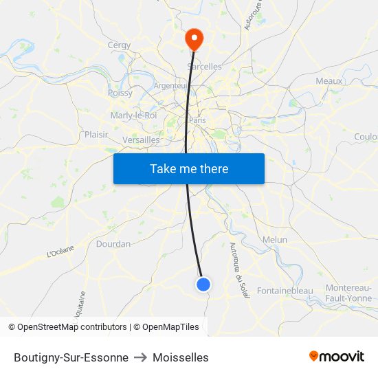 Boutigny-Sur-Essonne to Moisselles map