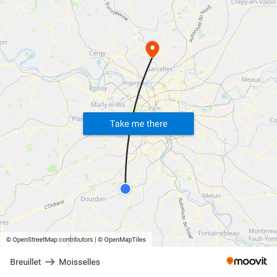 Breuillet to Moisselles map