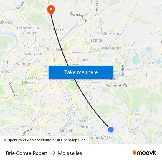 Brie-Comte-Robert to Moisselles map