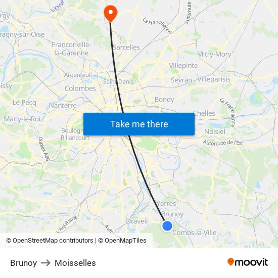 Brunoy to Moisselles map