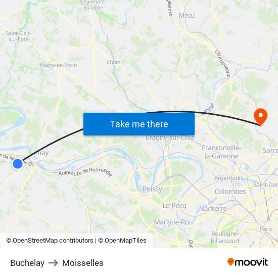 Buchelay to Moisselles map