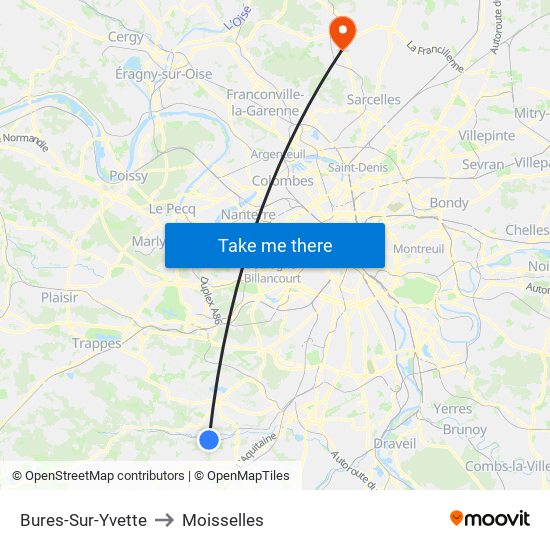 Bures-Sur-Yvette to Moisselles map