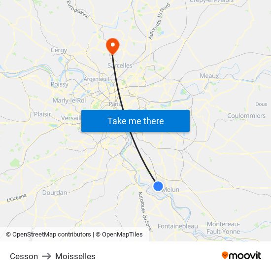 Cesson to Moisselles map