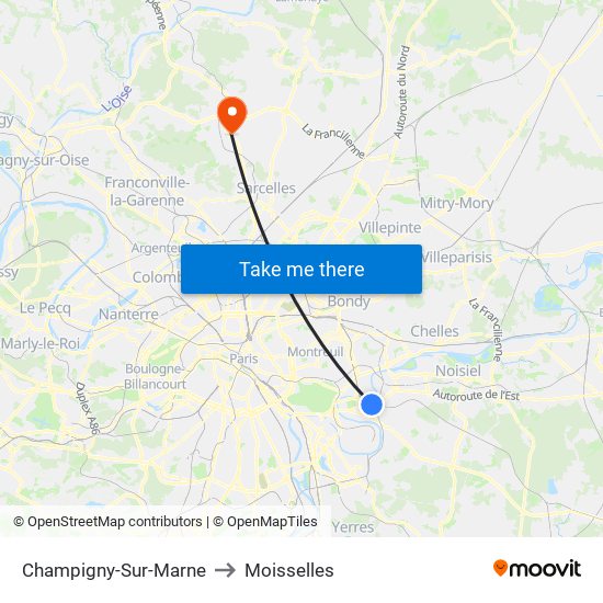 Champigny-Sur-Marne to Moisselles map