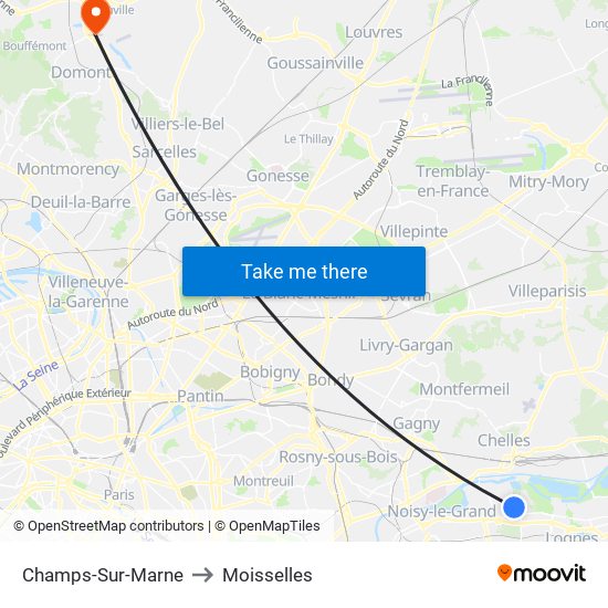 Champs-Sur-Marne to Moisselles map