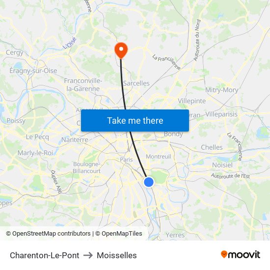 Charenton-Le-Pont to Moisselles map
