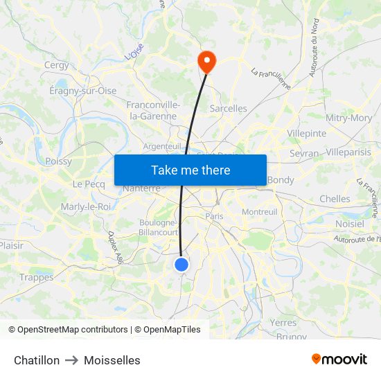 Chatillon to Moisselles map