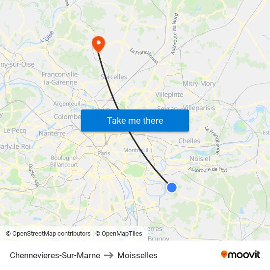 Chennevieres-Sur-Marne to Moisselles map