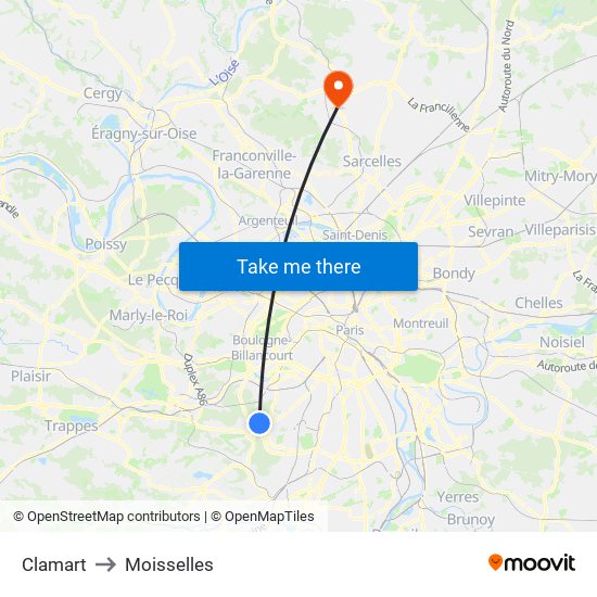 Clamart to Moisselles map