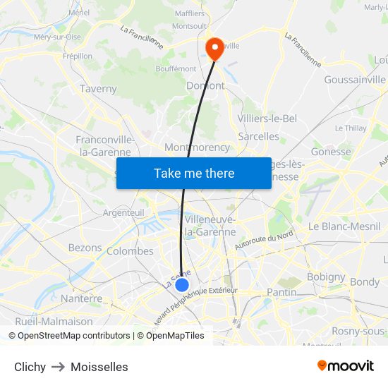 Clichy to Moisselles map