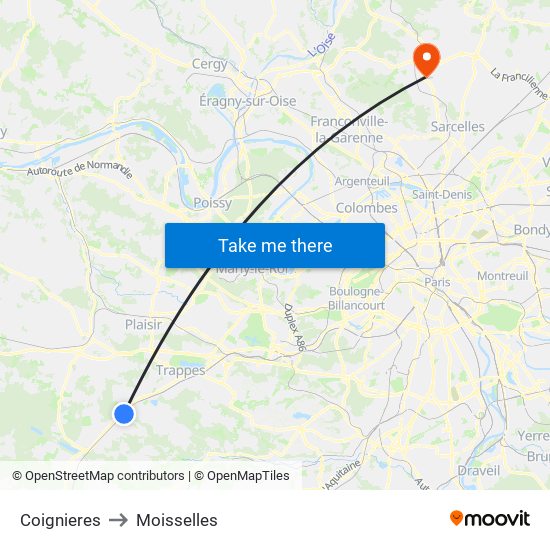 Coignieres to Moisselles map