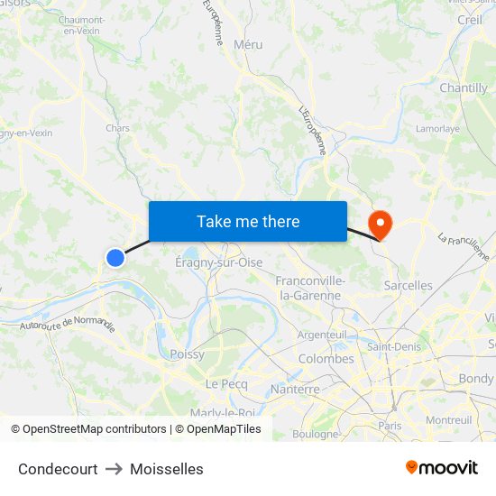 Condecourt to Moisselles map