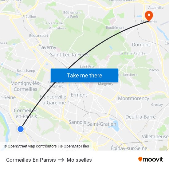 Cormeilles-En-Parisis to Moisselles map